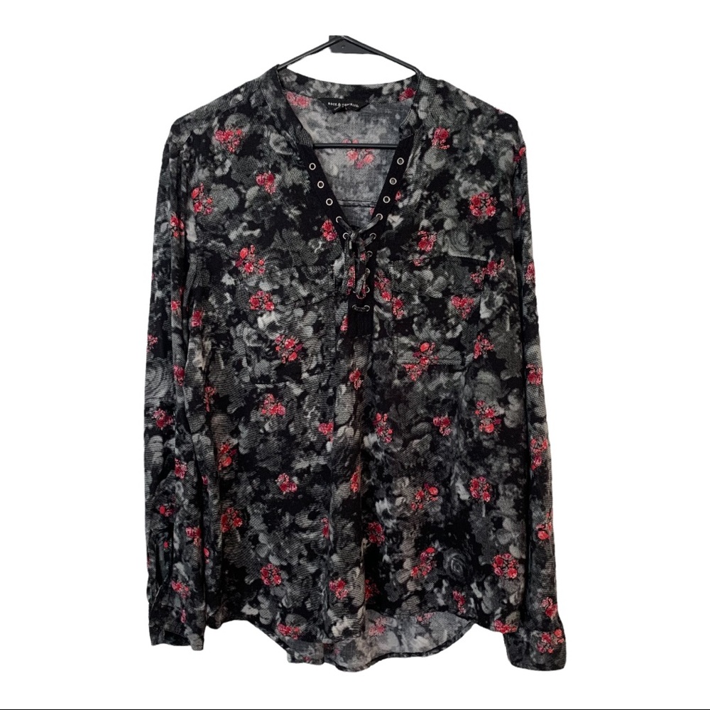 Rock & Republic Lace Up Top Long Sleeve Festival